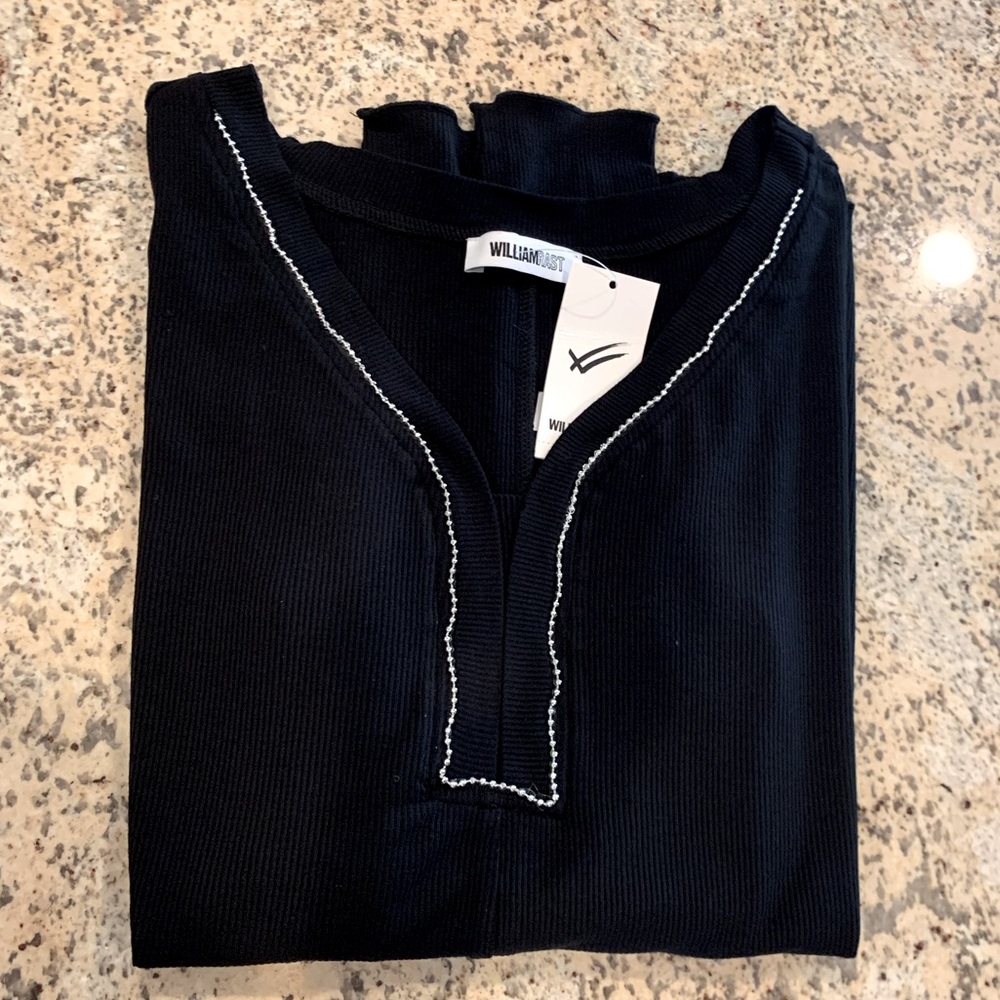 NEW, LS Bead Detail Neck Line Rib Tee